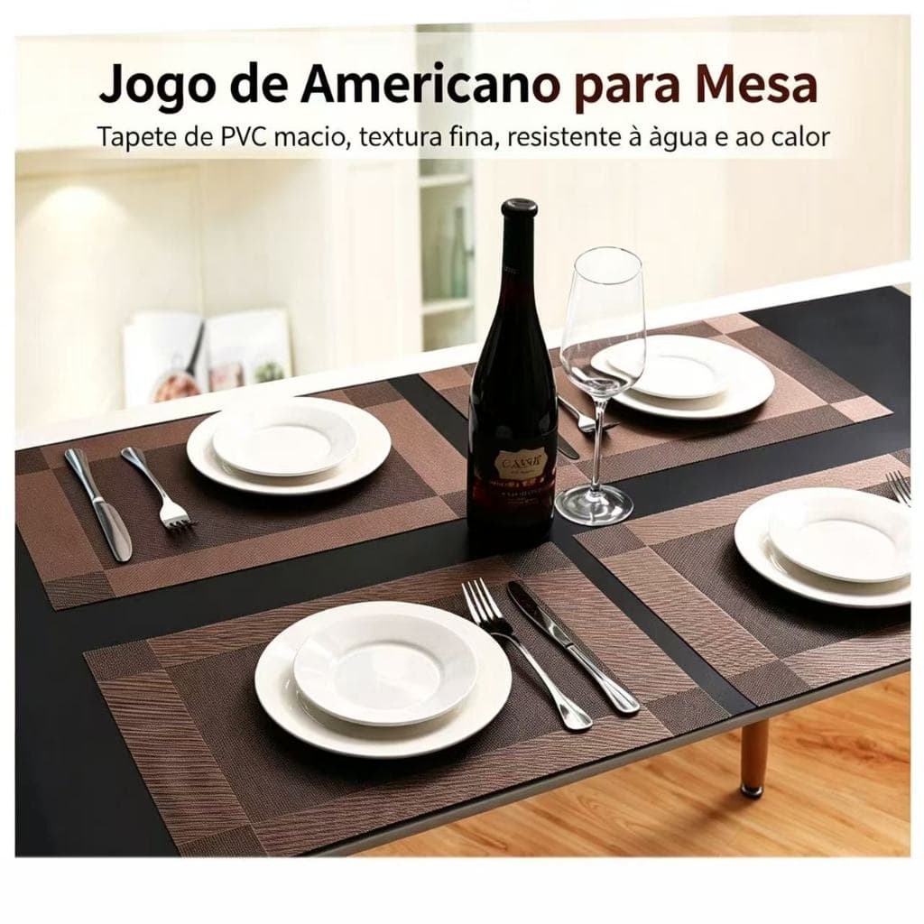 Kit 20 Jogos Americanos de Couro, Impermeável Fácil de Limpar para Mesa de Jantar