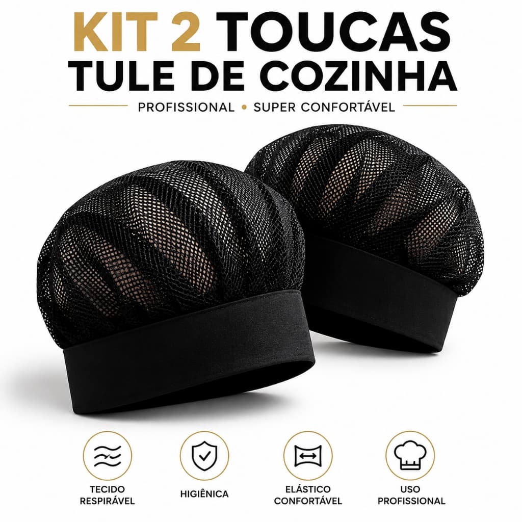 Kit 2 Toucas Tule Pretas Unissex Com Aba Cozinha Industrial Restaurante Confeitaria Uso Profissional