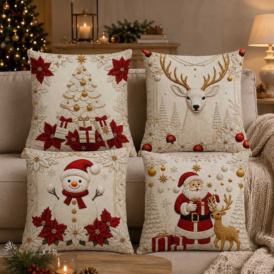 KIT 4 CAPAS DE ALMOFADAS DECORATIVAS NATAL PAPAI NOEL BONECO DE NEVE FELIZ NATAL  RENA LANÇAMENTO 2026