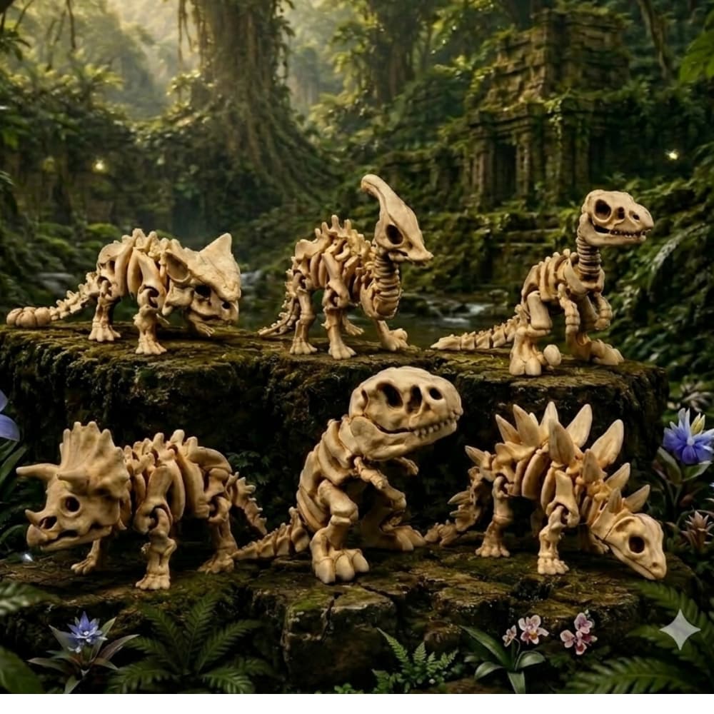 Kit com 6 Dinossauro Articulado Esqueleto Flexível Brinquedo Sensorial Geek Decoração Presente