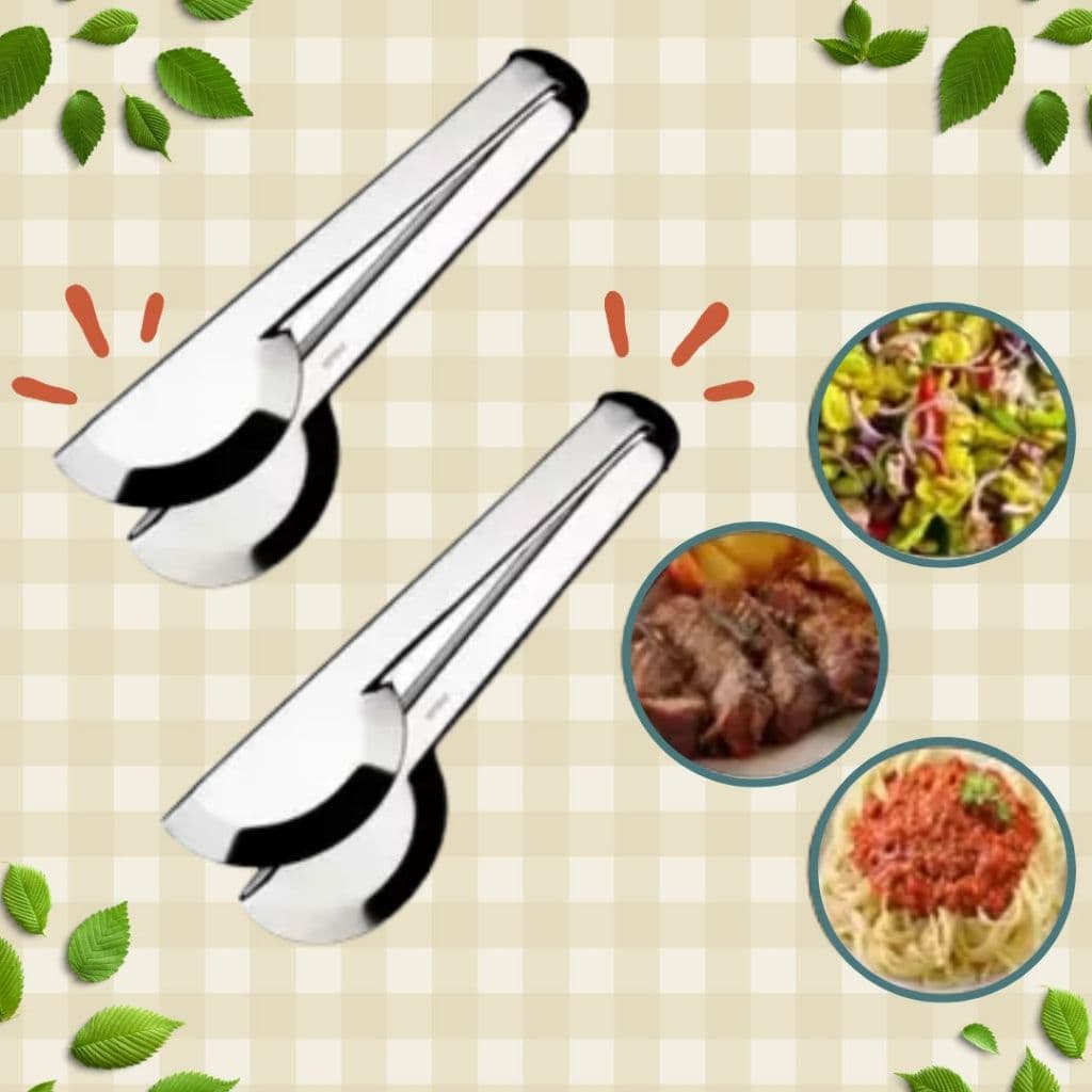 2 Pegadores Inox Pinça Universal Multiuso para Churrasco Massas e Saladas Linha Premium