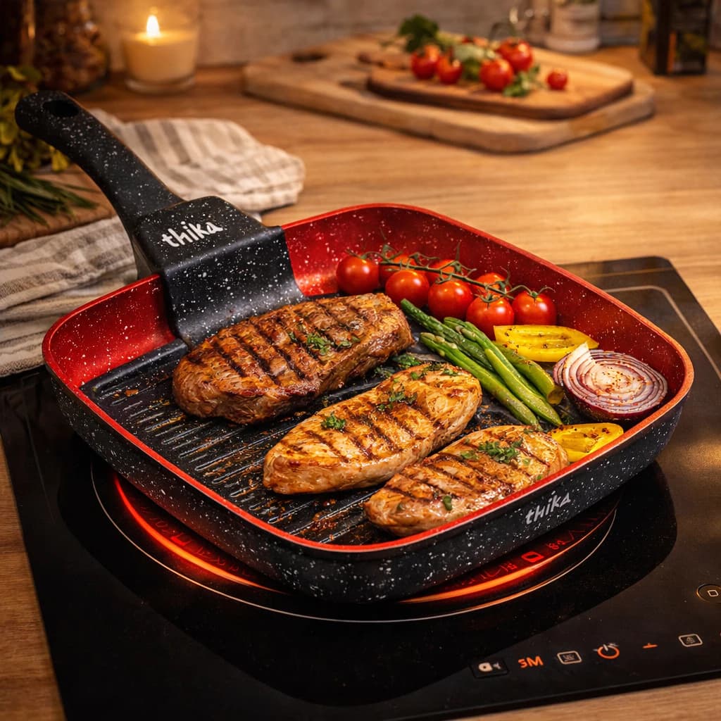 Frigideira Grill Profissional Quadrada 24cm Antiaderente Cerâmica Stone Point  Cabo Soft Touch