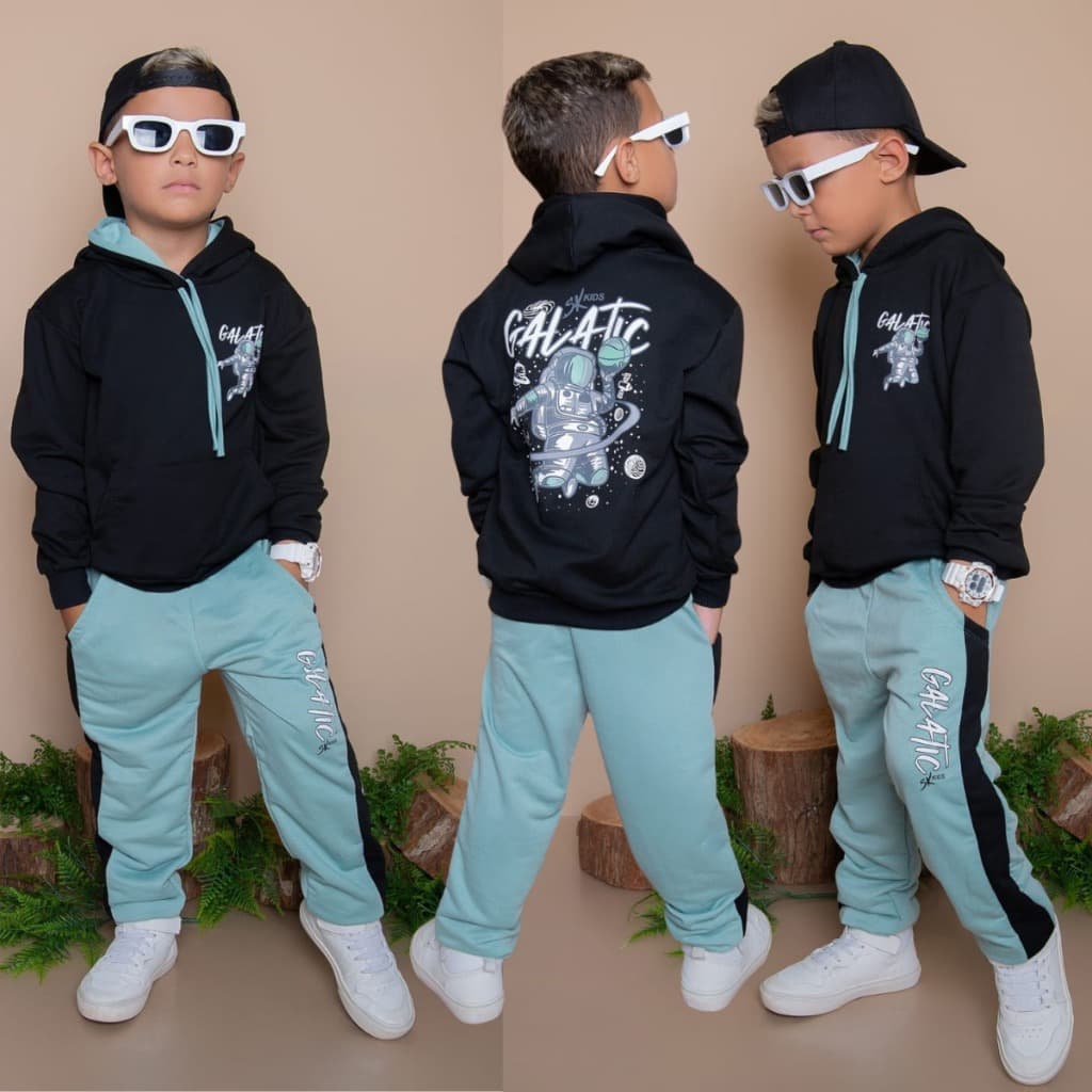 Roupa Masculino Infantil Kit Duas Peças MOLETINHO Meia Estação Abrigo e Calça  Veste Do 2 Ao 14 Anos