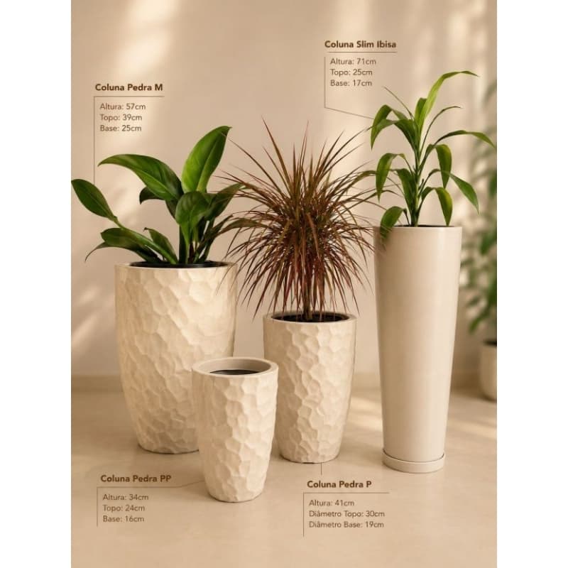 Kit com quatro vasos para plantas Vasos Pedra: PP, P e M 1 Vaso Coluna Ibiza P
