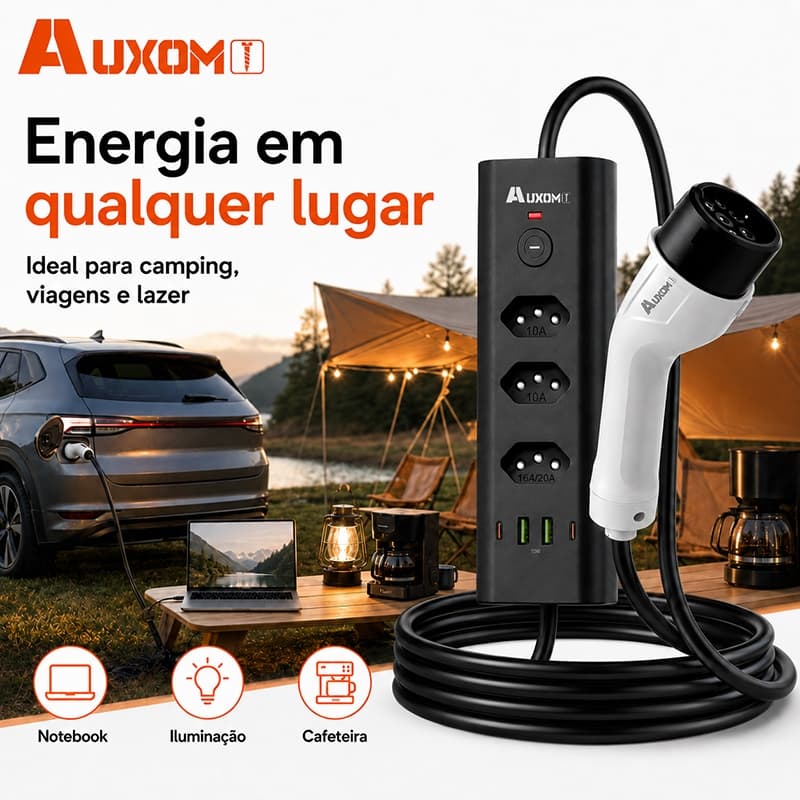 AUXOM Adaptador V2L BYD 4000W Bivolt 110V/220V 5M Tomada 20A USB Dolphin Mini Yuan Plus Song Seal