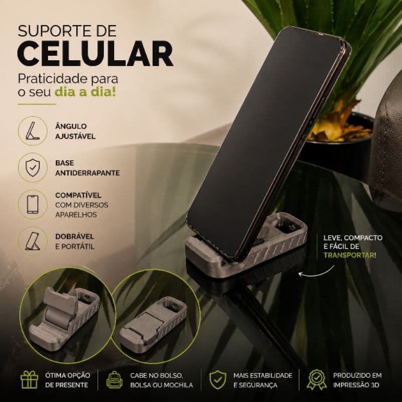 📱 Suporte Dobrável para Celular Ajustável Portátil Mesa Escrivaninha Acessório Prático Compacto Organização