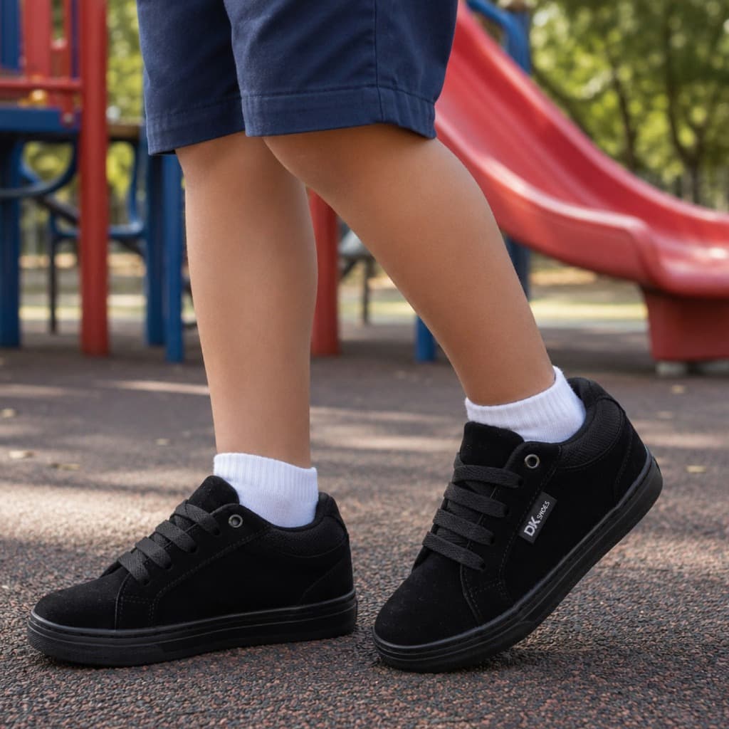 Tênis Infantil Preto Unissex Casual Basico e Esportivo Antiderrapante Confortável Leve Escolar para o Dia a Dia