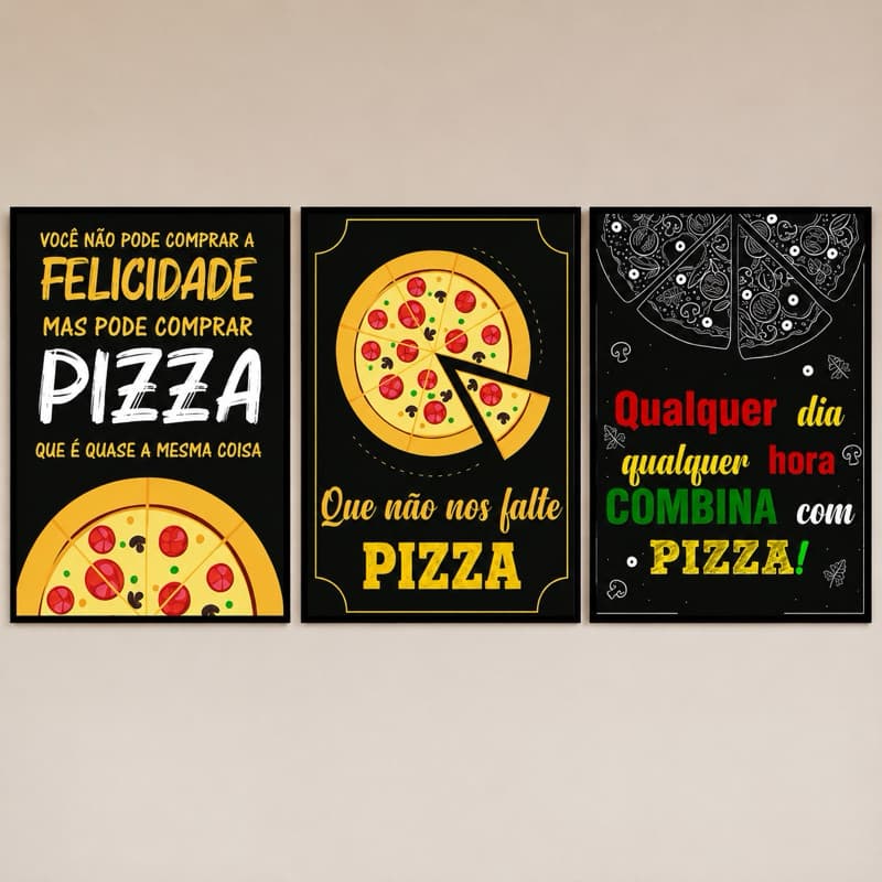Kit 3 Quadros decorativos modernos gastronomia Quadro decorativo 3 peças pizzaria pizza de luxo