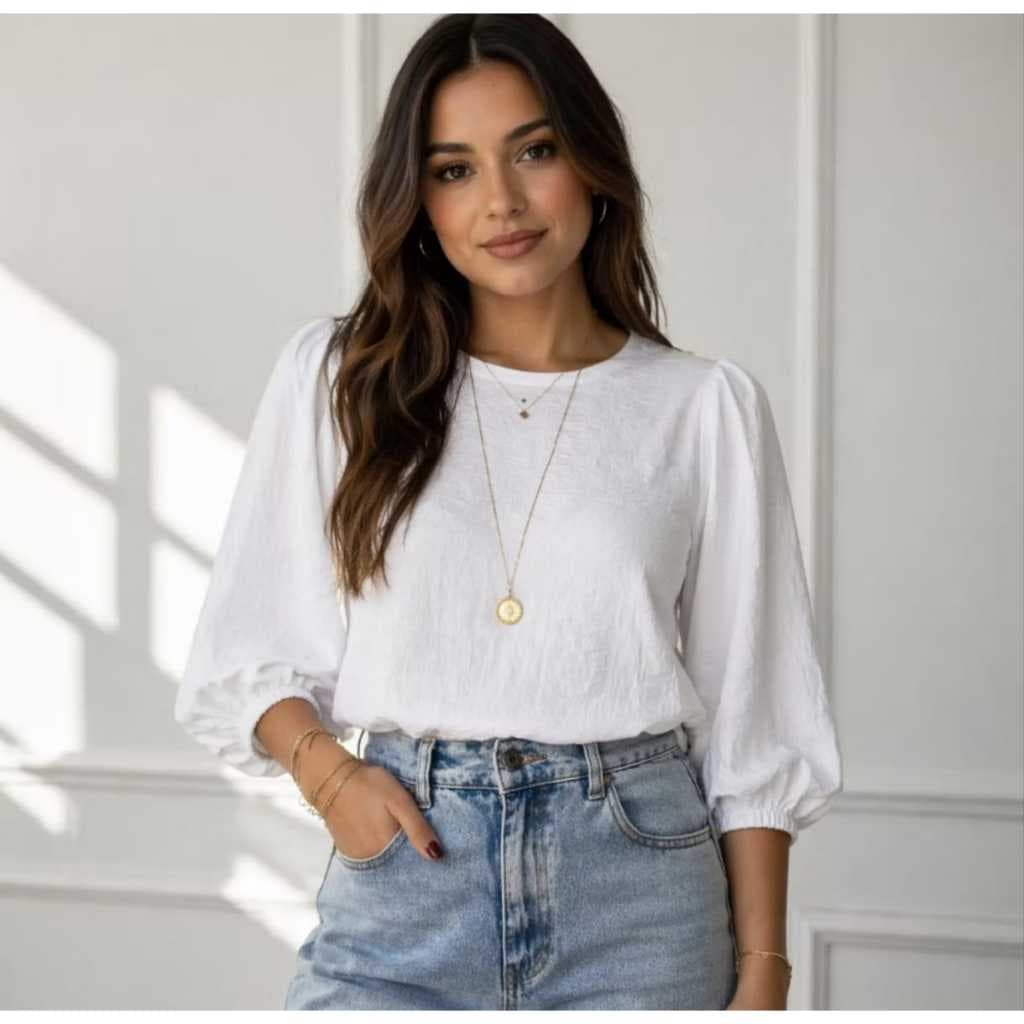 Blusa Feminina Manga 3/4 Elegante , Evangelica princesa