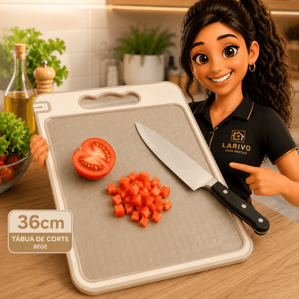 Tábua Corte 36cm Cortar Carnes Legumes  Alta Resistência Cozinha Prática Bege