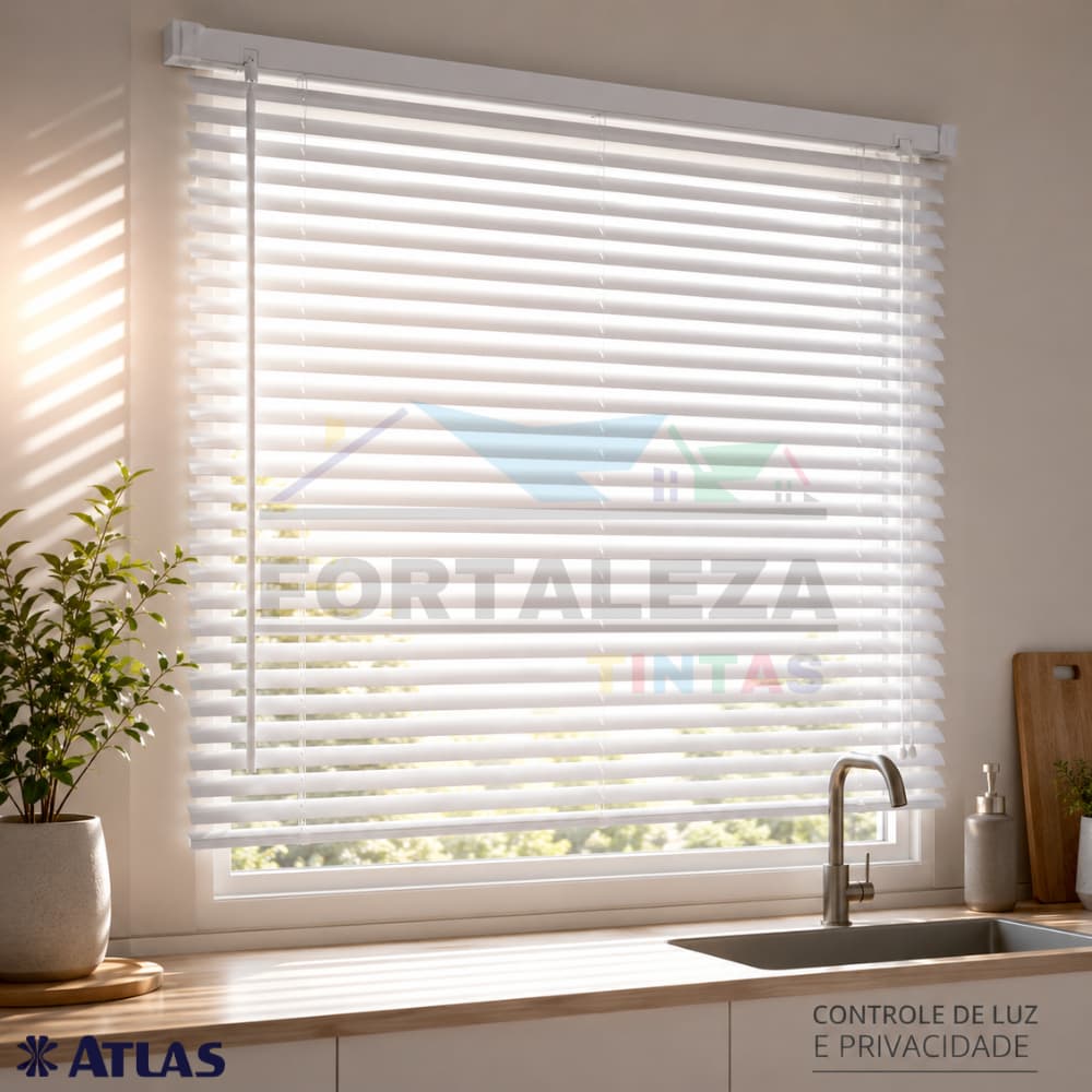 Cortina Persiana Horizontal PVC 100x130cm Cozinha Quarto Sala Atlas Primafer Privacidade Fácil Instalação Regulagem