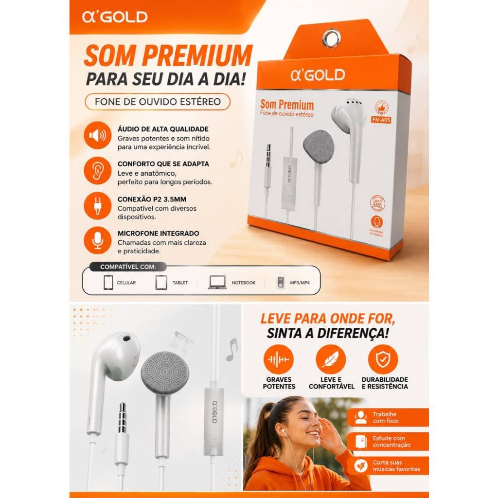 Fone de ouvido Original da A'gold