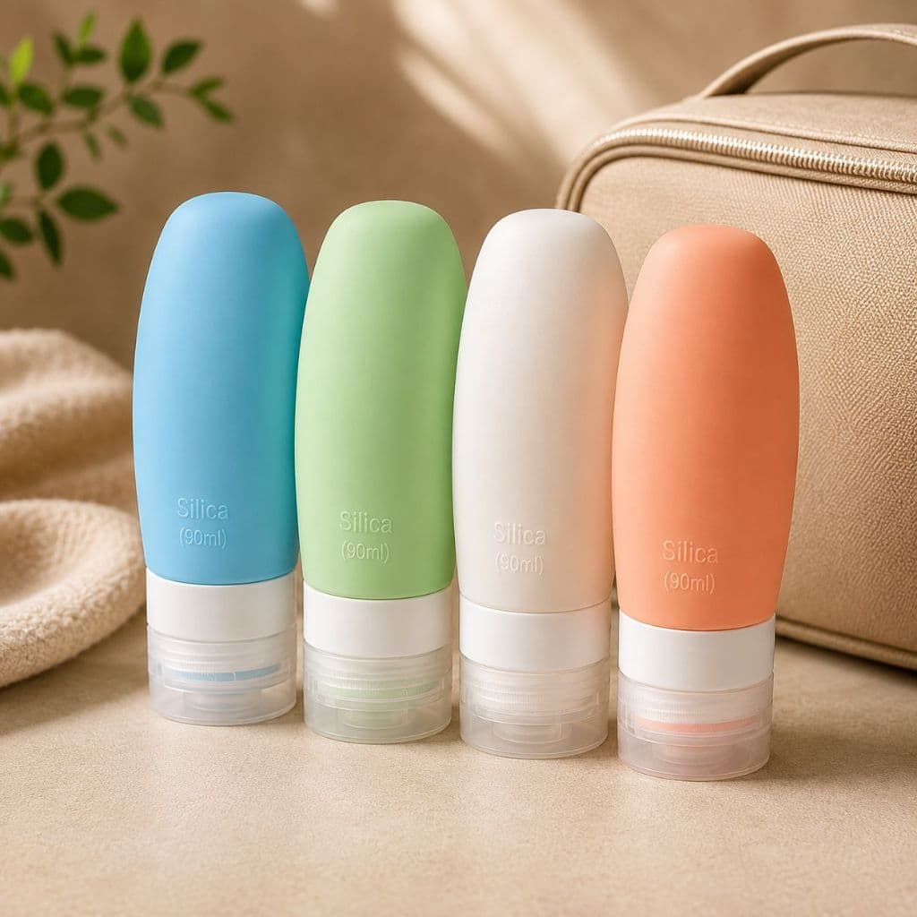 Kit 4 Frascos Silicone para Viagem 90ml Porta Shampoo Cosméticos
