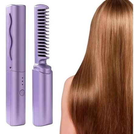 Mini Escova Alisadora Portátil Sem Fio Recarregável Chapinha Elétrica USB Pente Modelador Anti Frizz