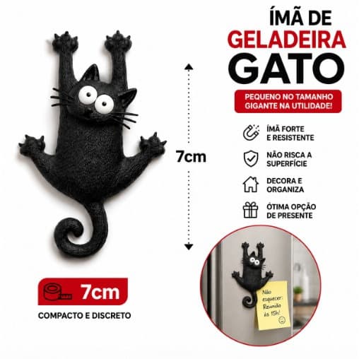 Ímã de Geladeira Gato Engraçado 7cm Decorativo Prende Recados Bilhetes Fotos Presente Criativo