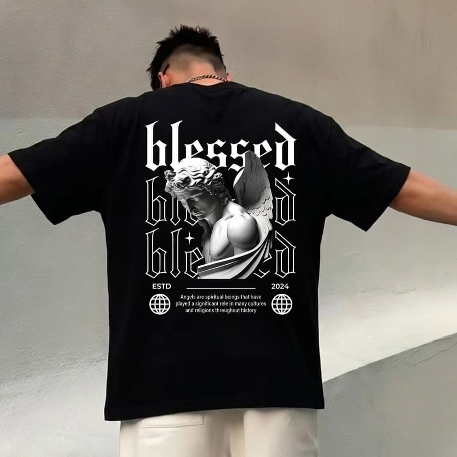 Camiseta masculina Camisa 100% Algodão Blessed Abençoado Angels Streetwear Estampada Casual Gringa Premium Unissex Infor