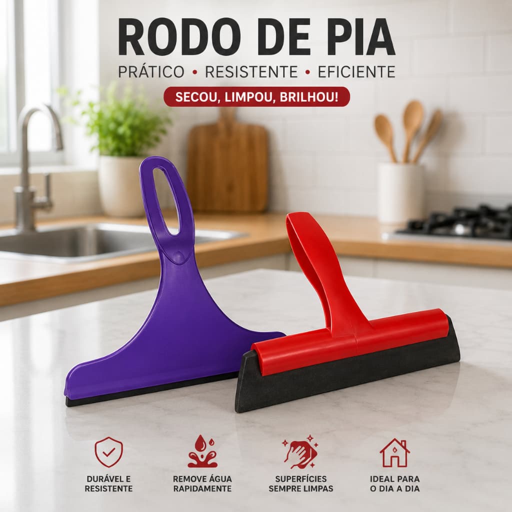 Rodo de Pia Silicone Limpa Vidro Bancada Box de Banheiro Secador de Pia