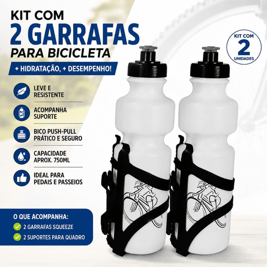 KIT 2 Garrafas + 2 Caramanholas Bicicleta Bike 750ml Com Suporte Boa Qualidade e Preço Legal