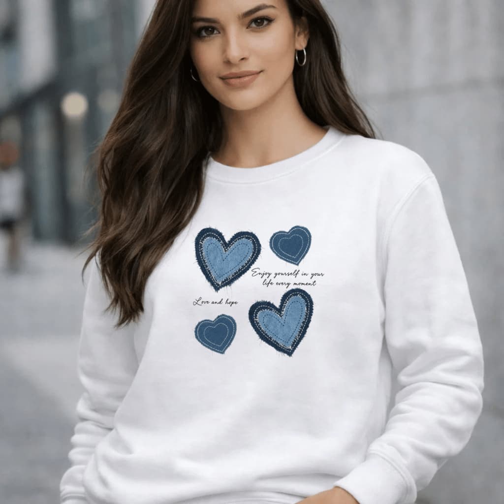Moletom Careca Feminino Coração Azul Blusa De Frio 100% Algodão