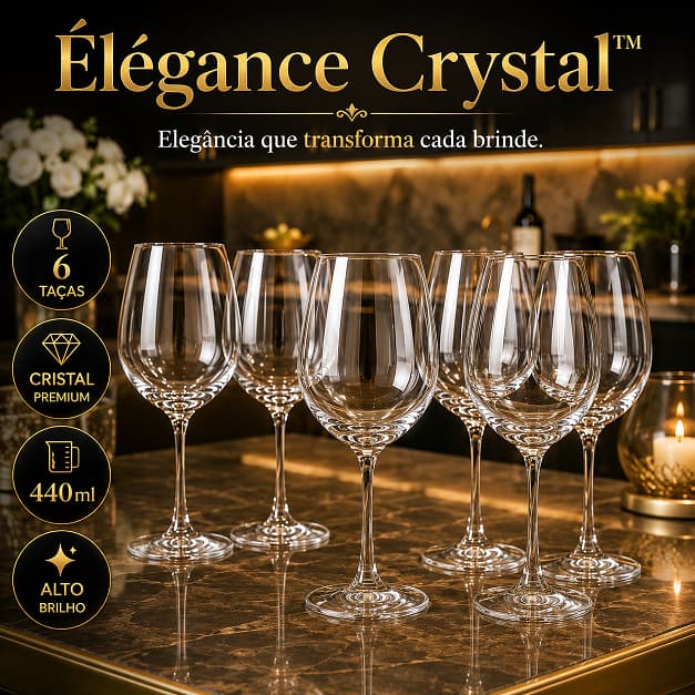 Jogo 6 Taças de Cristal 440ml para Vinho Água Drinks Transparente Design Sofisticado