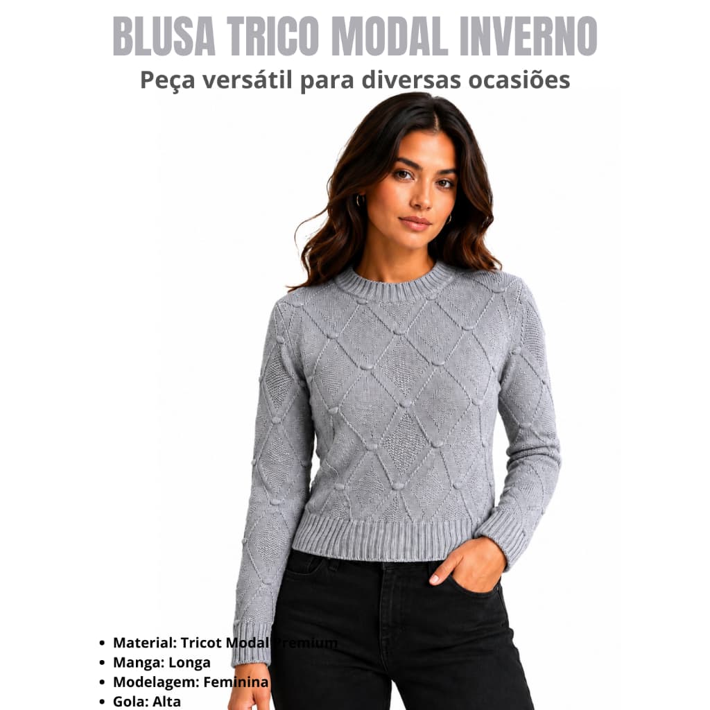 Blusa feminina pompom trico modal tamanho unico | Blusa feminina inverno trico modal pompom veste 36 ao 24 tamanho unico