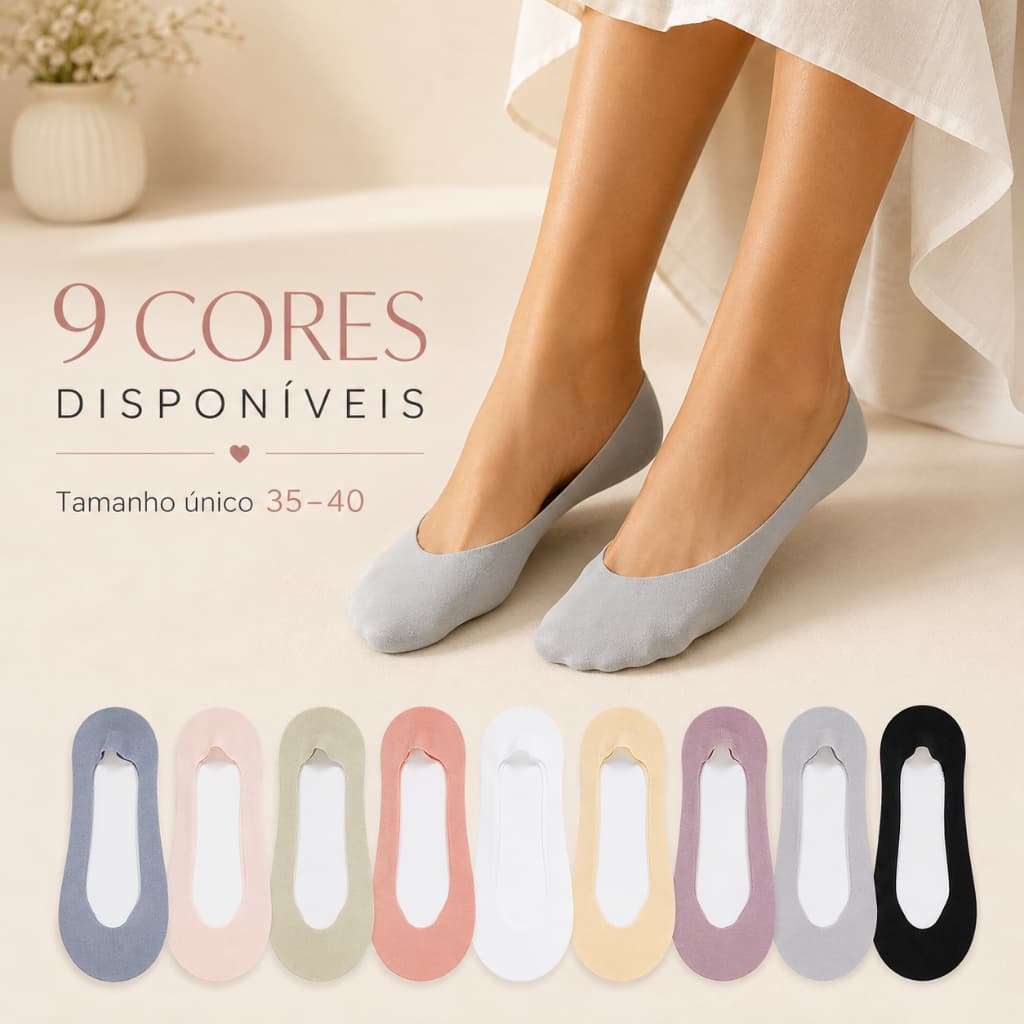 Kit 6 Pares Meia Invisível Feminina Sapatilha 35 ao 40