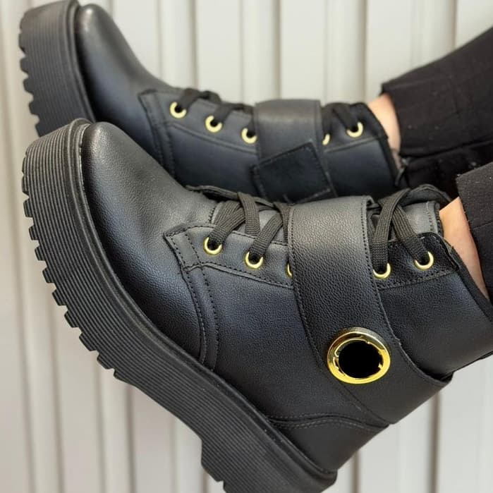 Aproveitem Bota Coturno Luxo Feminino Com Cinto Blogueira