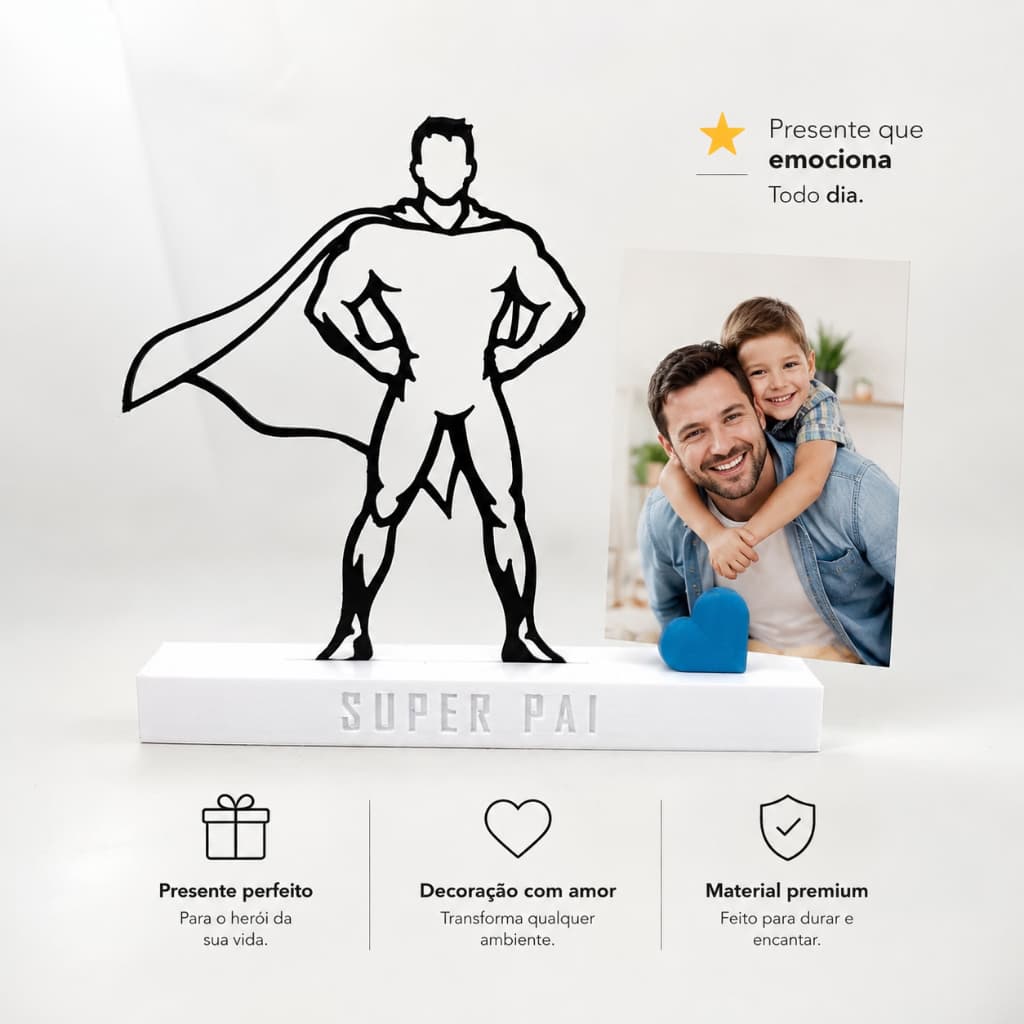 Presente Dia dos Pais Personalizado Porta Retrato Super Pai Decorativo  Presente Criativo para Papai