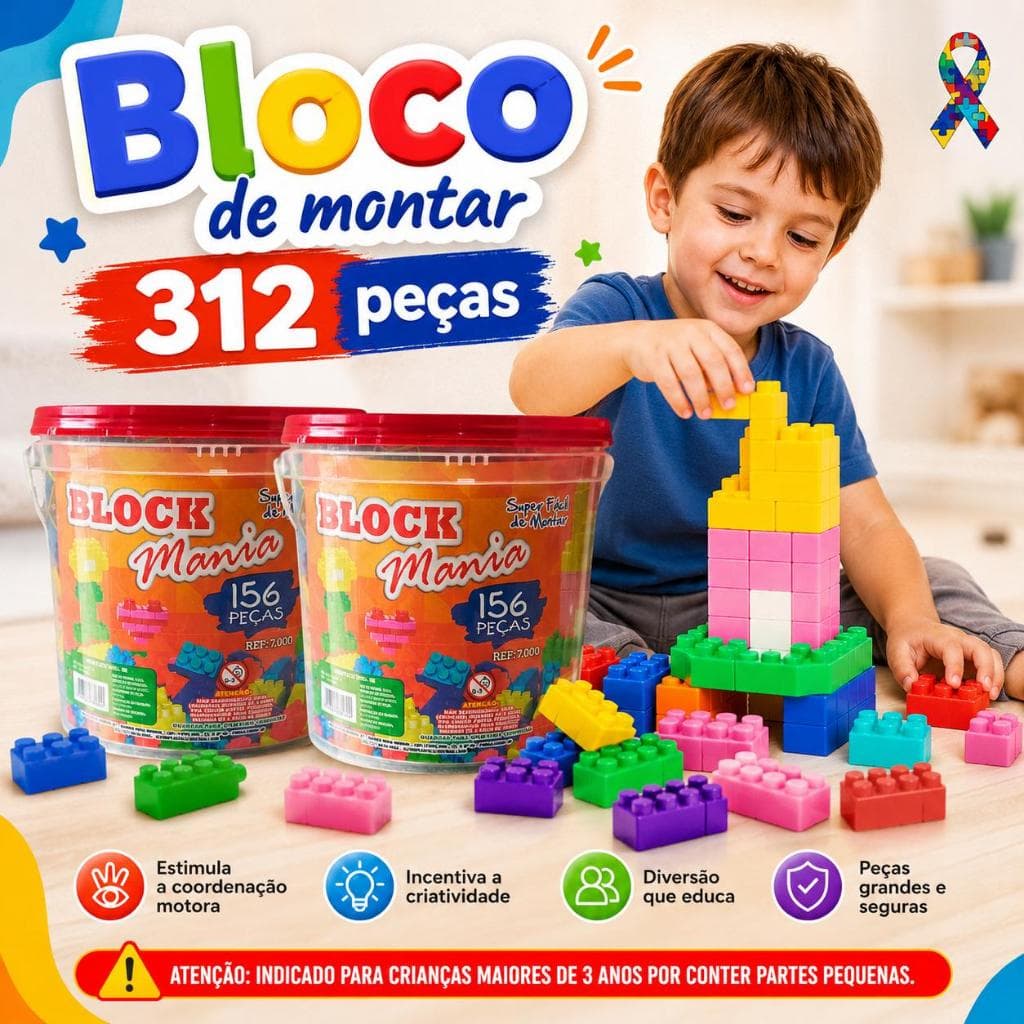 Kit Blocos De Montar Com 312 Peças Coloridas Infantil Criativo Didádico Para Crianças Maiores 3 Anos Brinquedo Presente