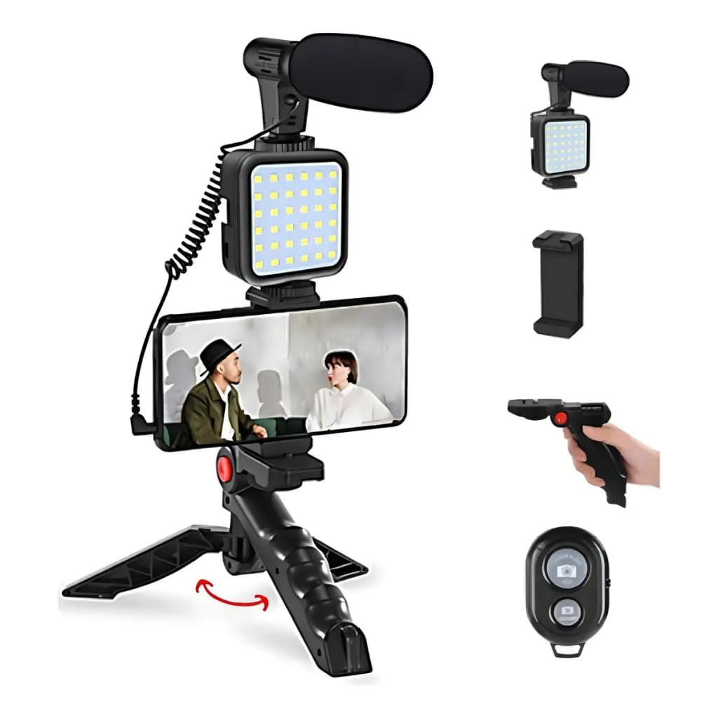 Youtuber Kit Tripe Vlog Live Cell Phone Holder Led with Microphone Make Videos