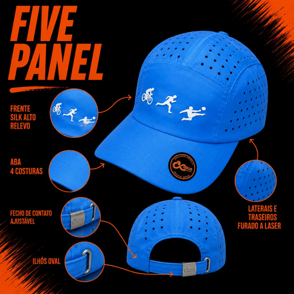Boné Five Panel Ciclista Respirável Furadinho a Laser Leve Aba Curva Ajustável Masculino Feminino Casual Premium Esporti