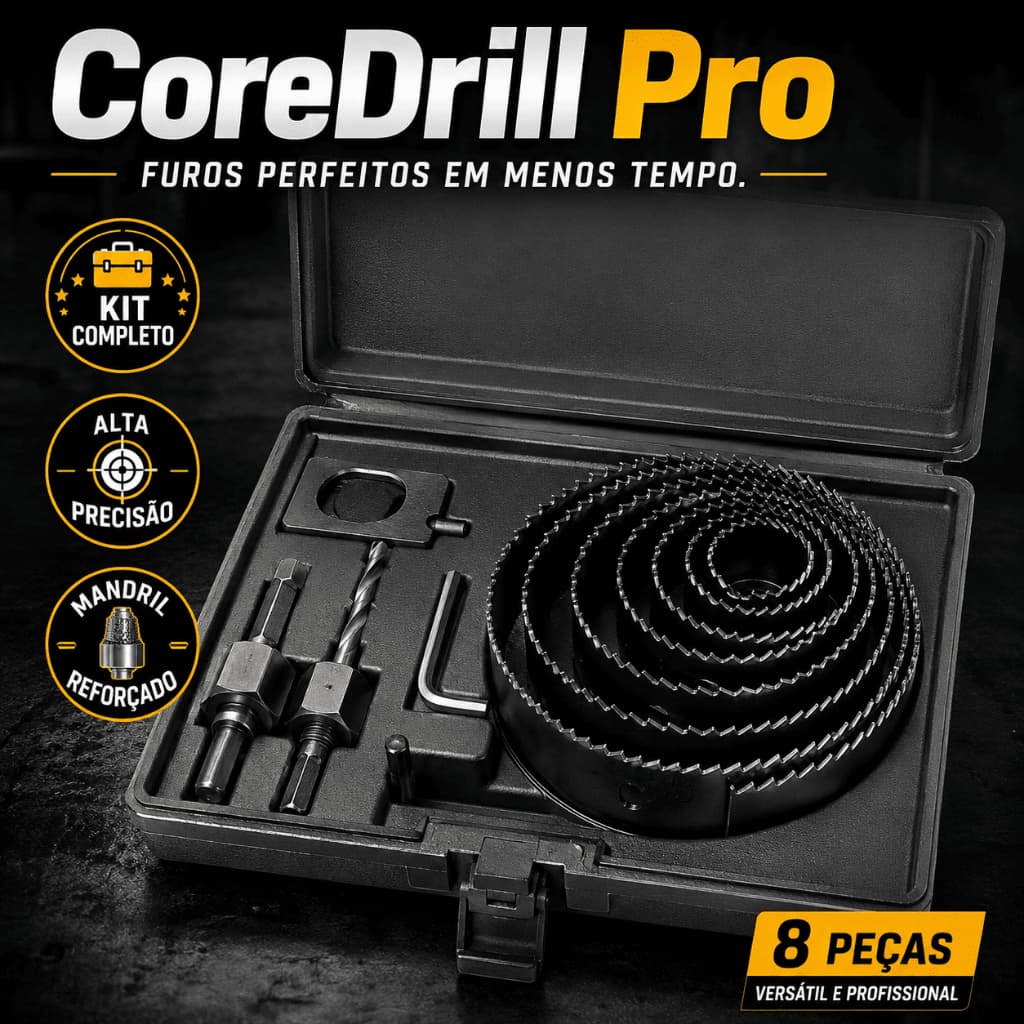 Kit Serra Copo Mandril Chave Allen 8 Peças Furação Precisa Versátil