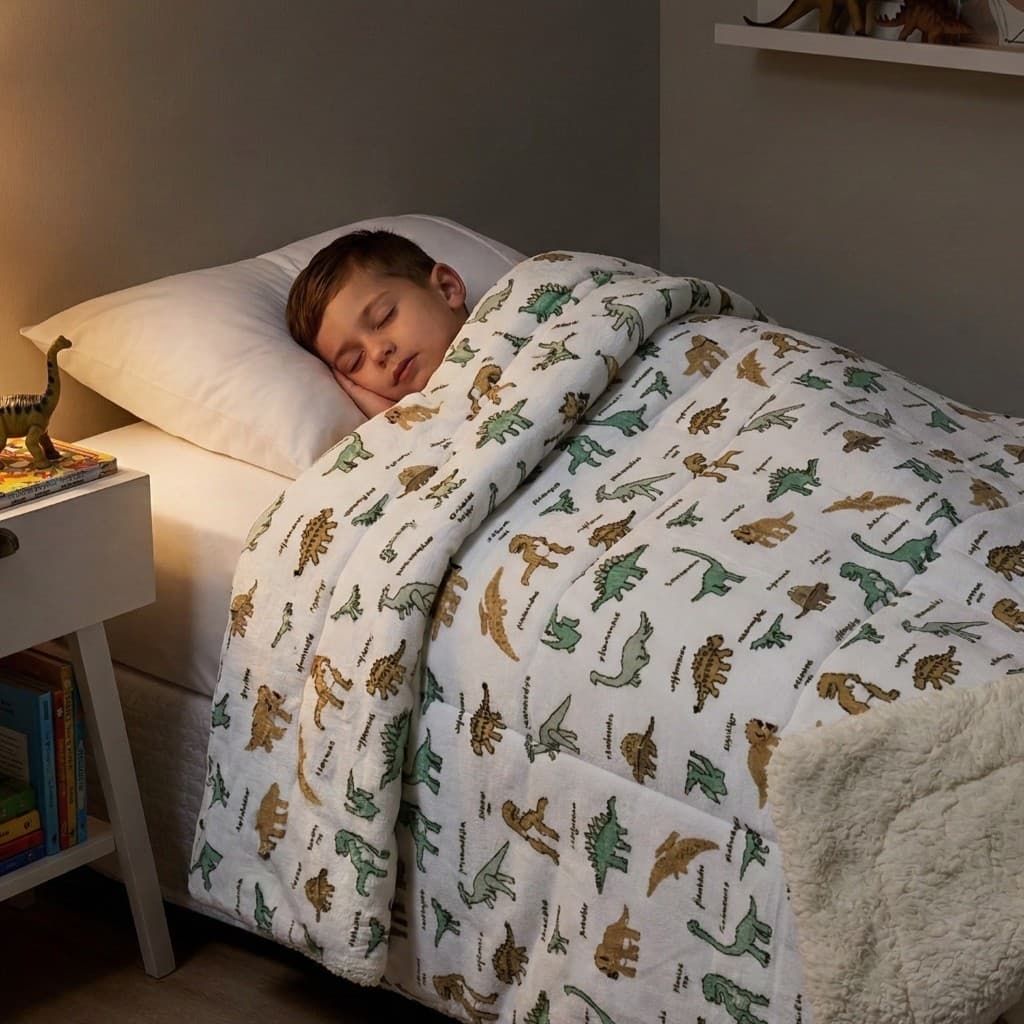 COBERDROM Infantil MUNDO dos DINOSSAUROS Dupla Face Cobertor Edredom Flannel Macio e Sherpa Fofinha