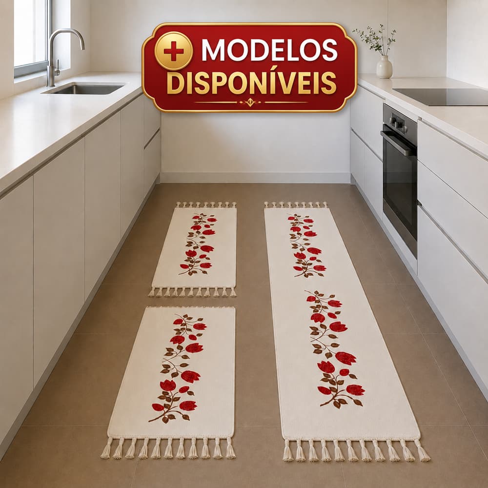 Jogo de Passadeira 3 Peças Kit de Cozinha Tapetes e Passadeira Sala Decoração de Casa Algodão