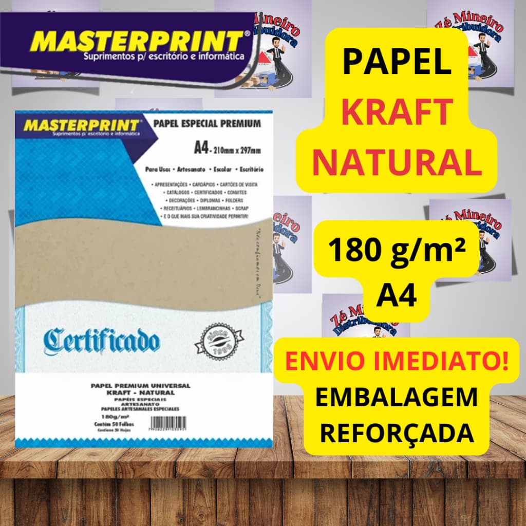 Papel Kraft Natural 180g A4 Masterptint Folhas Marrom Artesanato Premium Certificado