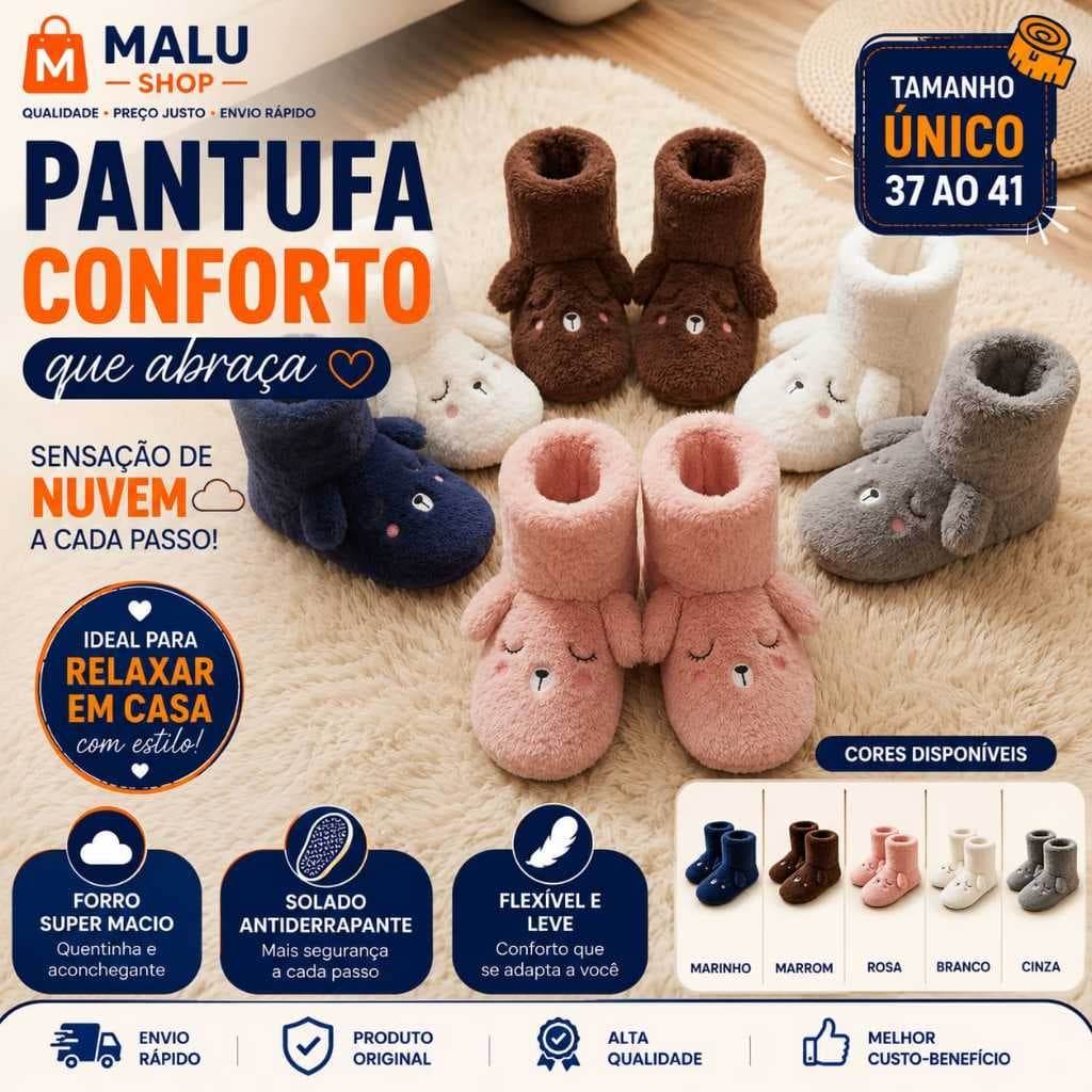 Pantufa Pelúcia Bota Conforto Térmico Quentinha Inverno Unissex Macia 37 Ao 41 Solado Antiderrapante Qualidade Premium