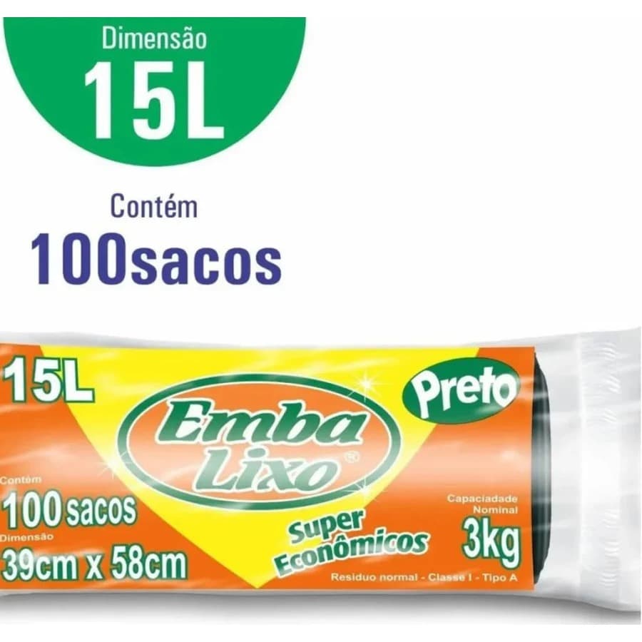 Saco Lixo 15l Preto Super Economico C/100 - Embalixo