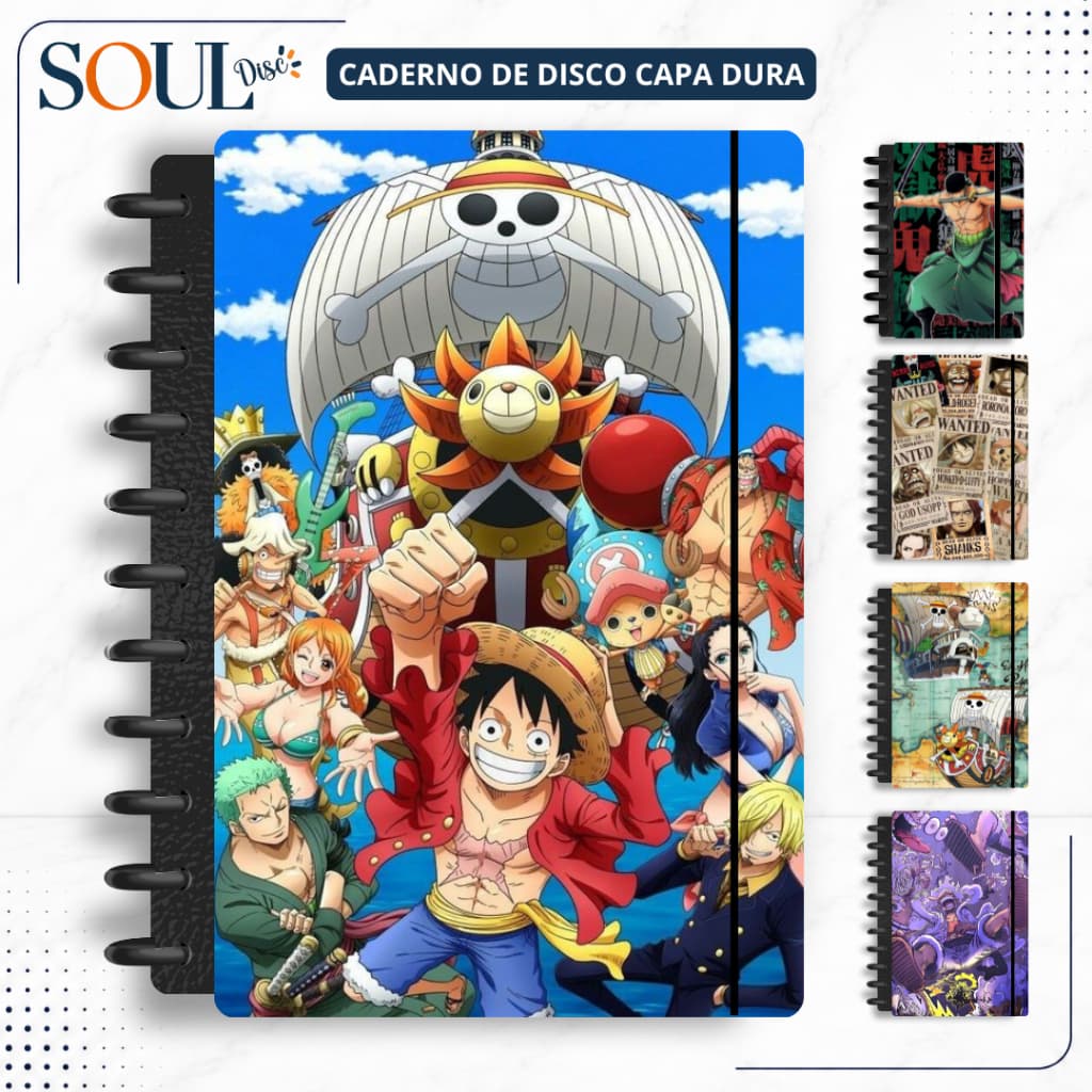 CADERNO INTELIGENTE DE DISCO ONE PIECE  MINI, P, M, G e G de 10 MATÉRIAS - COLOQUE SEU NOME