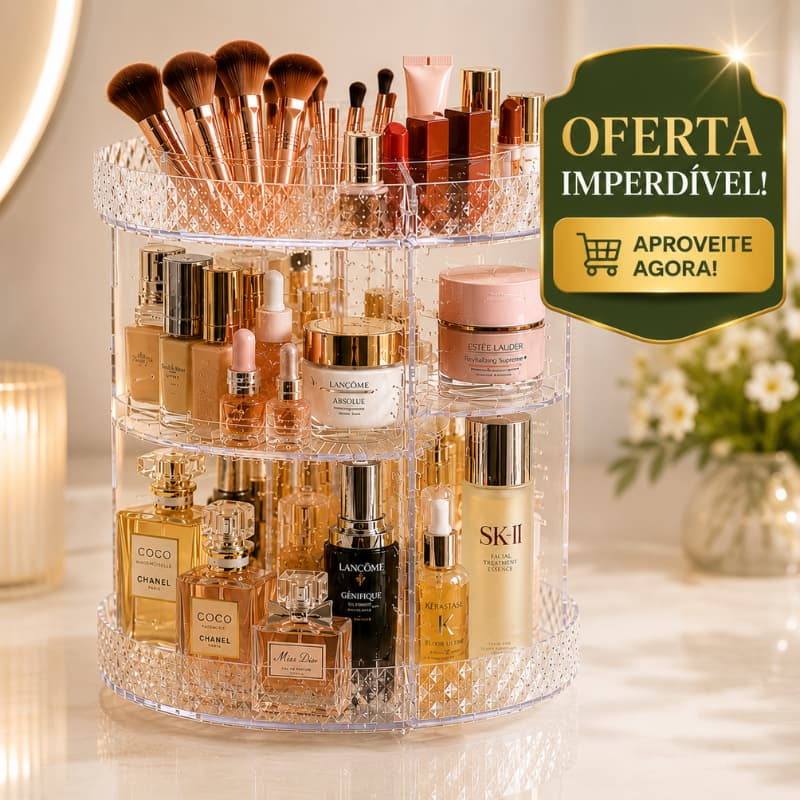 Organizador de Maquiagem Giratório Suporte Multiuso Cosméticos e Perfumes 3 Andares