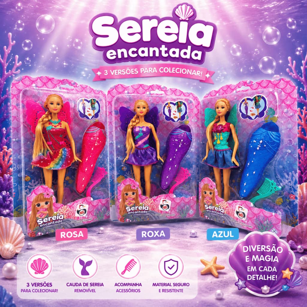 Brinquedo Boneca Sereia Fada Encantada Acessório