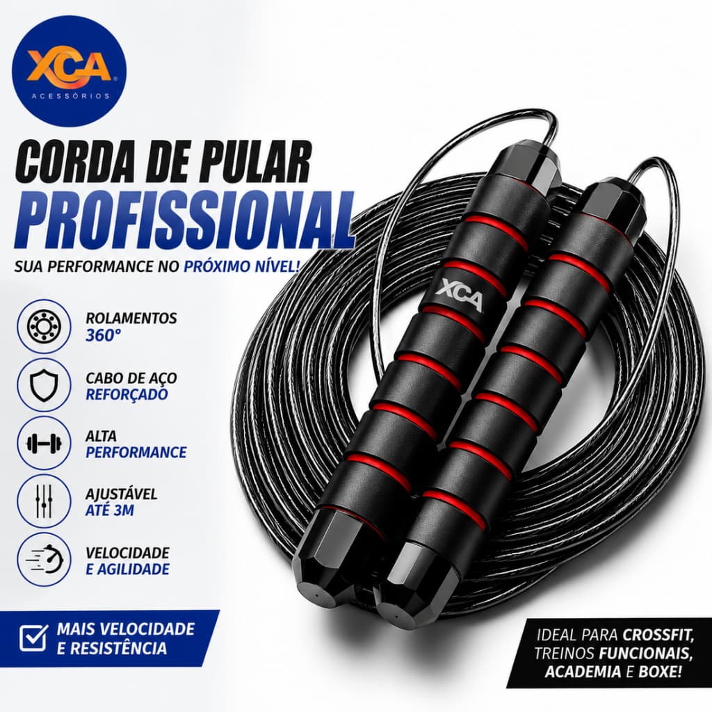 Corda de Pular Profissional Speed Rope Rolamento 360 Cabo de Aço Ajustável 3m Fitness