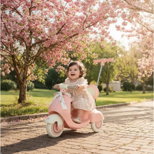Moto Elétrica Infantil 6V Empurrador Triciclo Passeio Luzes LED Scooter Criança 3 Anos Verde Rosa