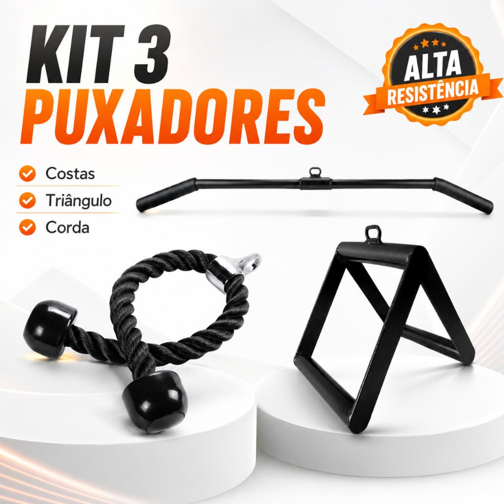 Kit 3 Puxadores Corda Tríceps Triângulo Remada Cavalinho Costas 120cm Academia Musculação Fitness