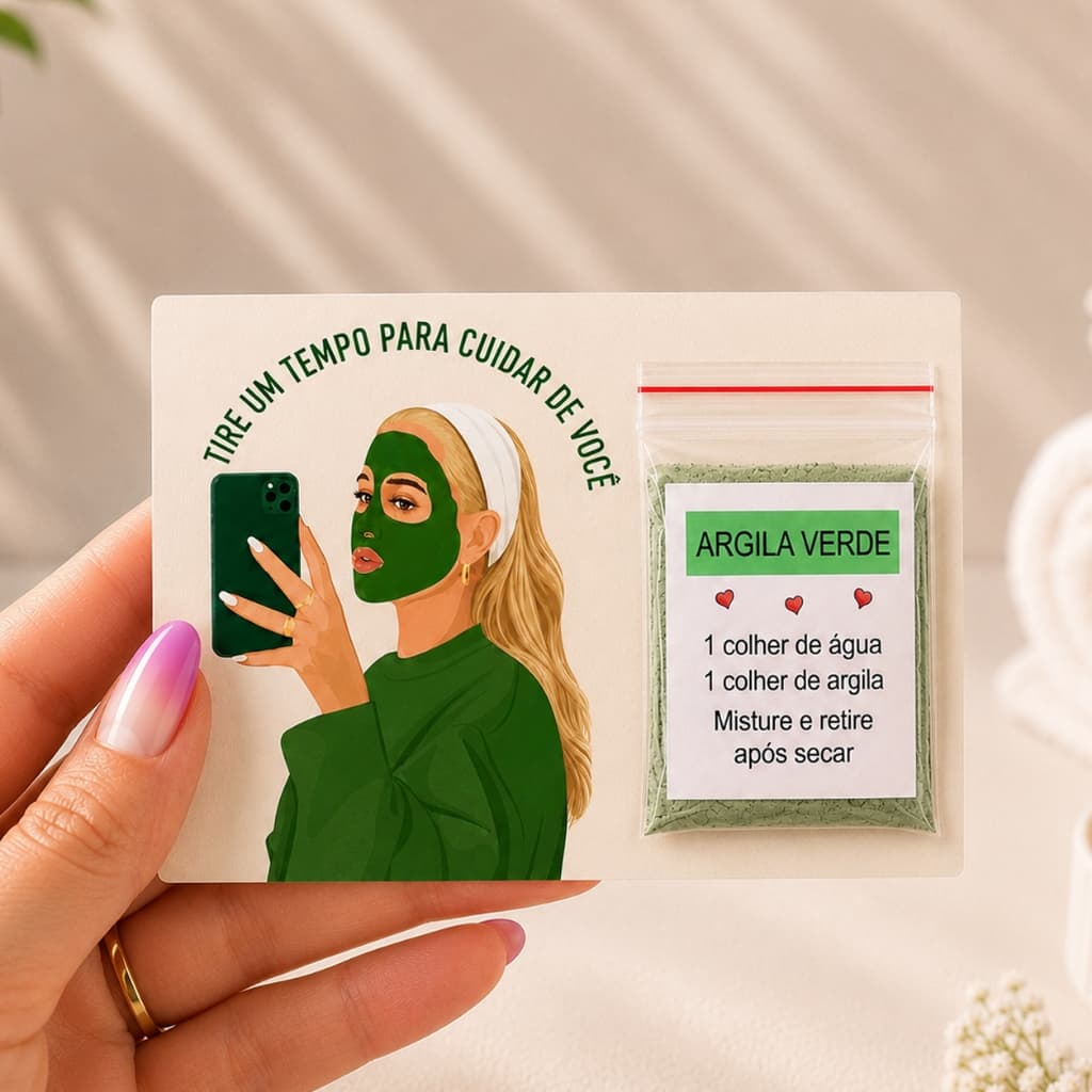 40 unidades - Kit para clientes Cartão tire um tempo + Mini argila verde mimo, lembrancinha eventos