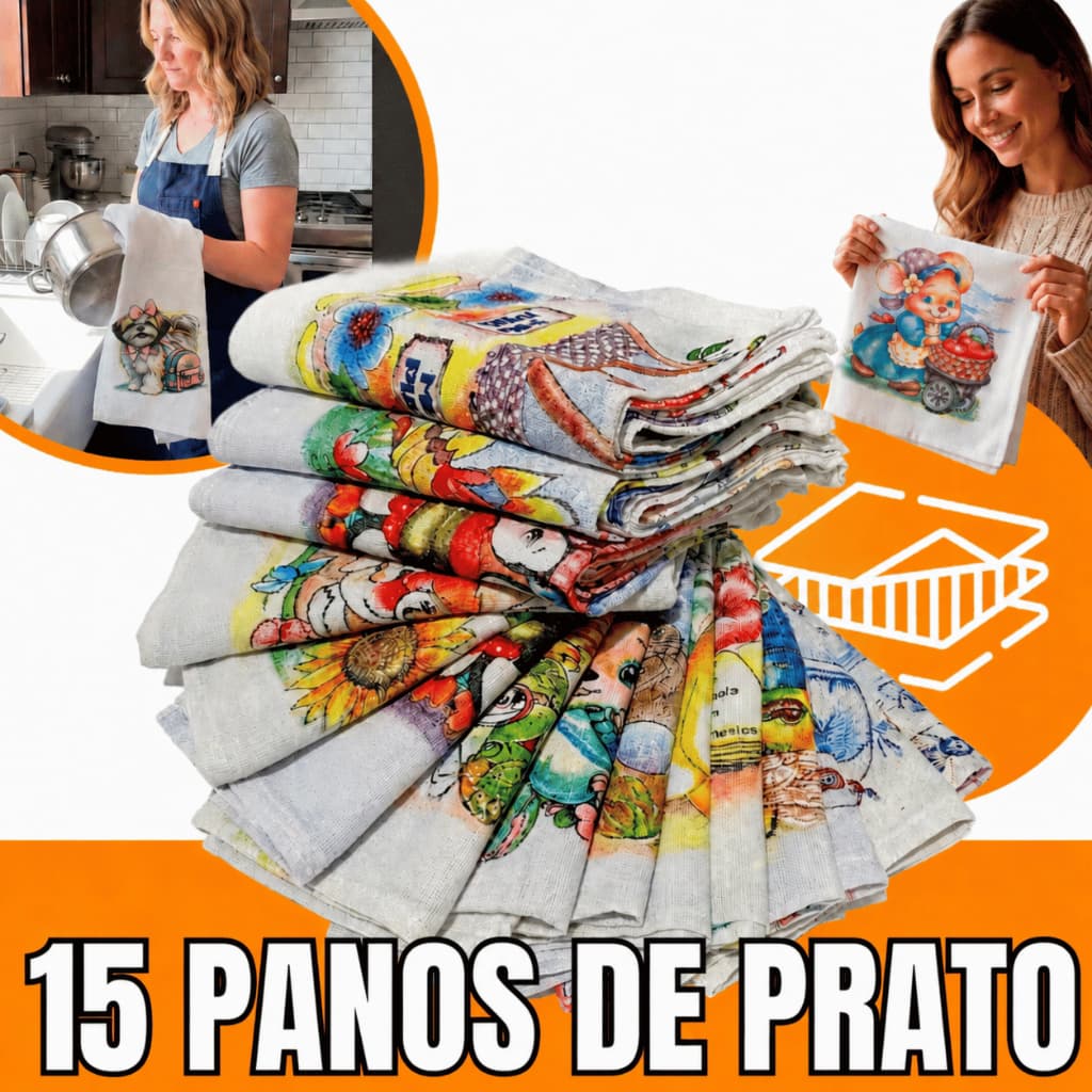 Panos de Prato Estampados 100% Algodão com Bainha – Alta Absorção, Estampas Variadas