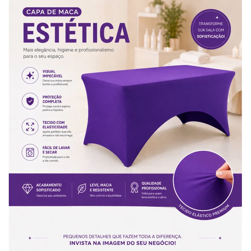 Capa legging para maca estética fixa/maleta/portátil ROXO tecido Suplex grosso sem transparência
