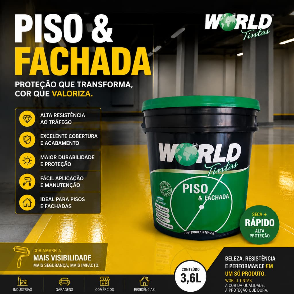 Tinta Piso e Fachada Amarela 3,6L Alta Resistência Excelente Cobertura