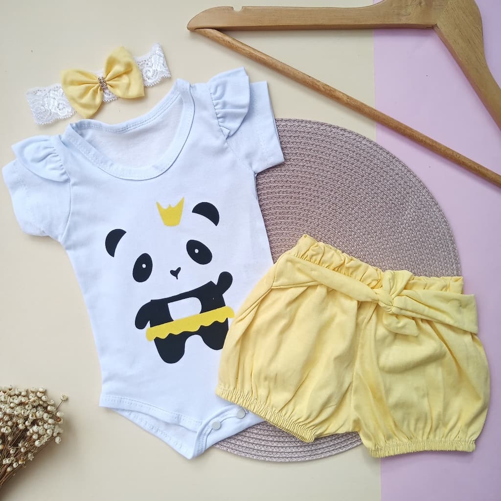 Body bebê conjunto 3 peças Body short e tiara ou turbante roupa infantil menina roupa bebê menina