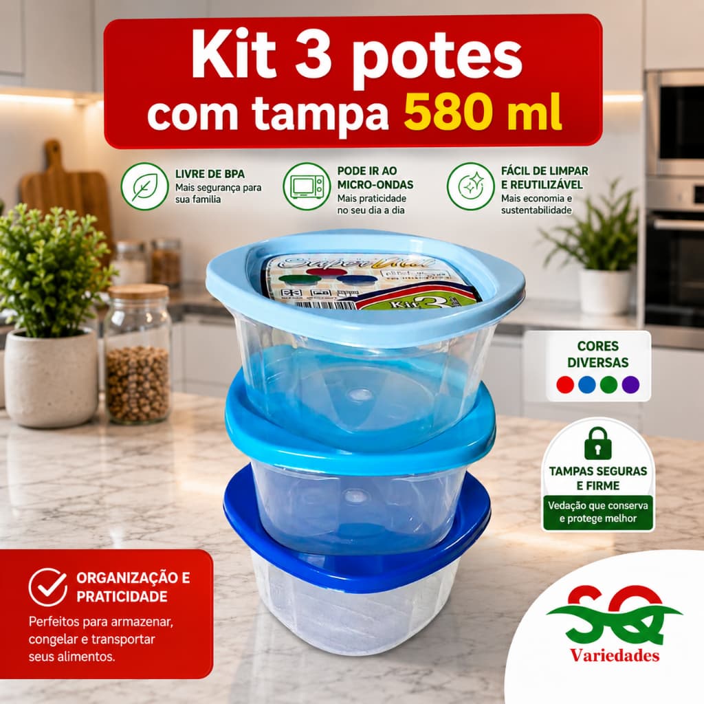 Potes Plásticos, Vasilha, Marmita - 580ml Transparentes Livre  BPA Free  Congelamento de Alimento  Freezer e Micro Ondas
