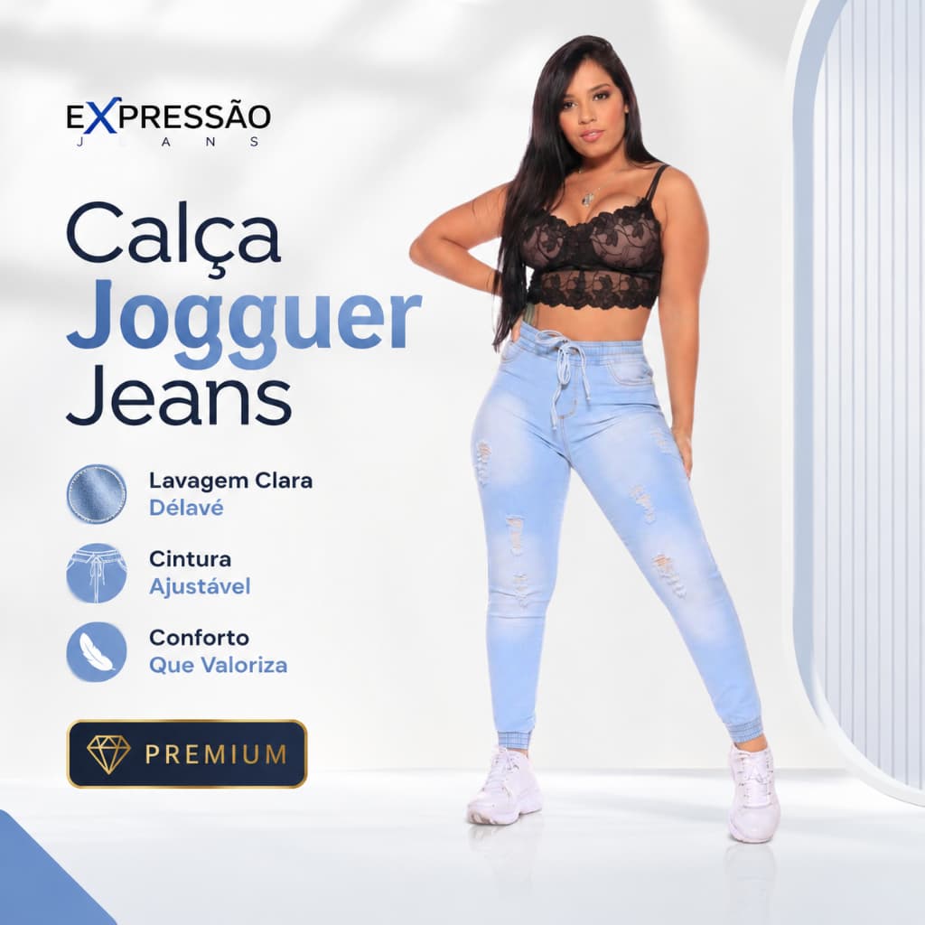 Calça Jogguer feminina lavagem clara délavé com cordão ajustável na cintura